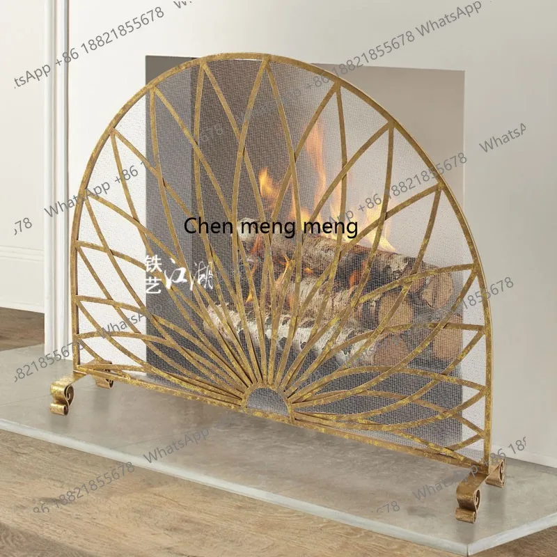 European-style household wrought iron floor three-fold fireplace, screen partition, fireproof fireplace guardrail with mesh