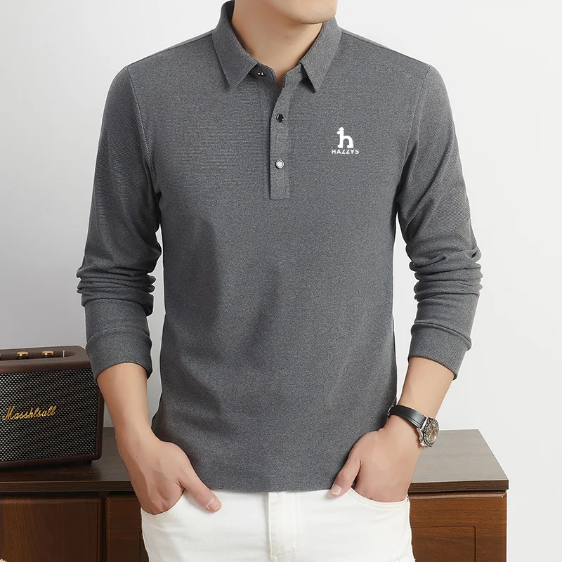 Designer-Stil Herren Bedrucktes Polohemd Neue Herbstmode Einfarbiges Langarm-T-Shirt mit Revers Business Casual Herrenbekleidung – Detail 5