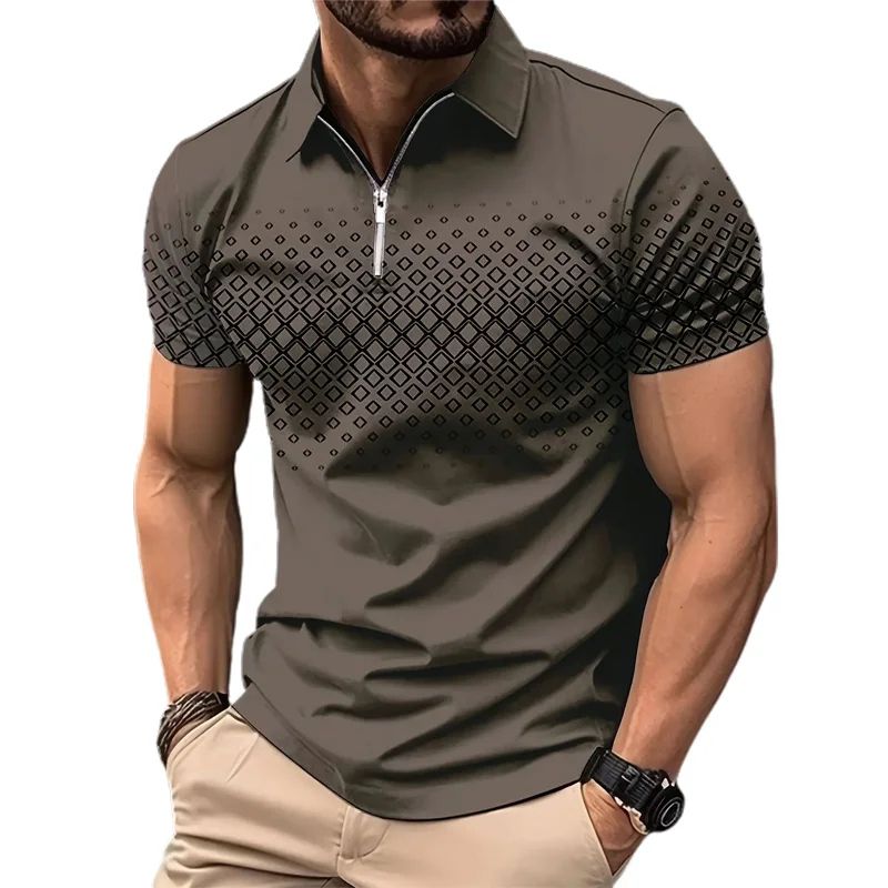 Polyester Fashion 3D T-shirt Zipper POLO Shirt Casual Short Sleeve Summer Street Clothing Men's Clothing European Measurement