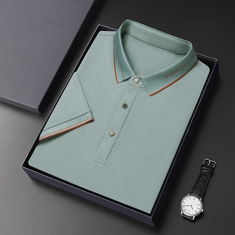 

2024 Men's New Solid Color Cotton Business Casual Short sleeved POLO Shirt Fashion Short sleeved Comfortable and Breathable Top
