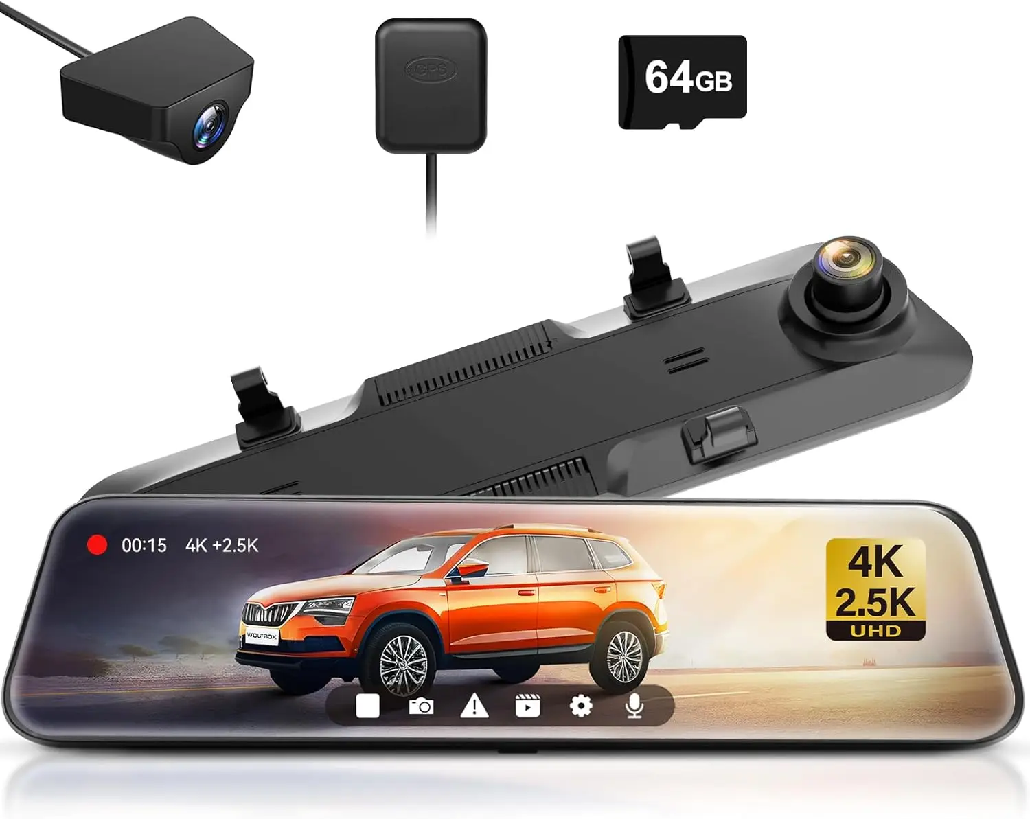 

G900 Зеркальная камера заднего вида, зеркальная видеорегистратор 4K спереди и сзади 2,5K, интеллектуальный полный 12-дюймовый сенсорный экран, резервная камера для автомобиля
