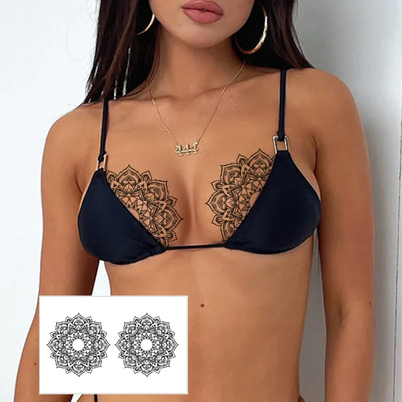 

Sexy trend chest five-pointed star tattoo stickers flower nipple stickers waterproof sweat pure black temporary stickers
