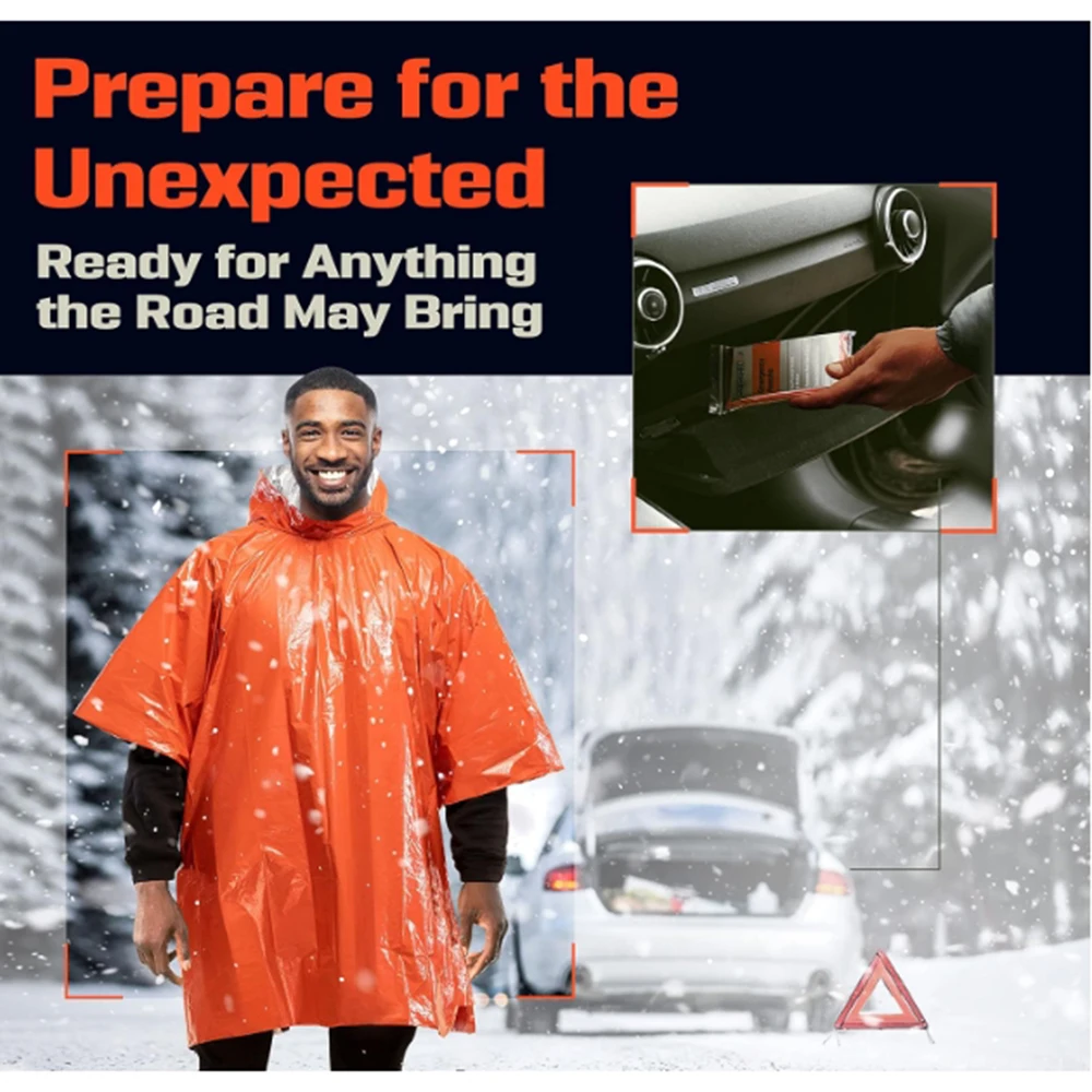 Tragbarer Notfall-Regenponcho für den Außenbereich mit Mylar-Deckenfutter, Thermo-Poncho, wasserdicht, windabweisend, für Camping-Notfälle