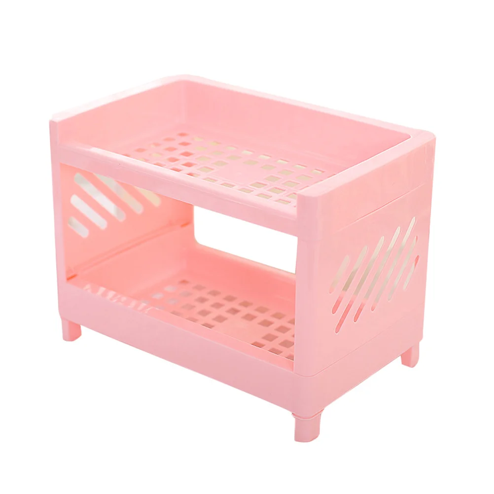 رف تخزين المطبخ، منظم سطح الطاولة البلاستيكي بطبقة مزدوجة للتوابل والبهارات ومستحضرات التجميل تحت رف البلاستيك #5