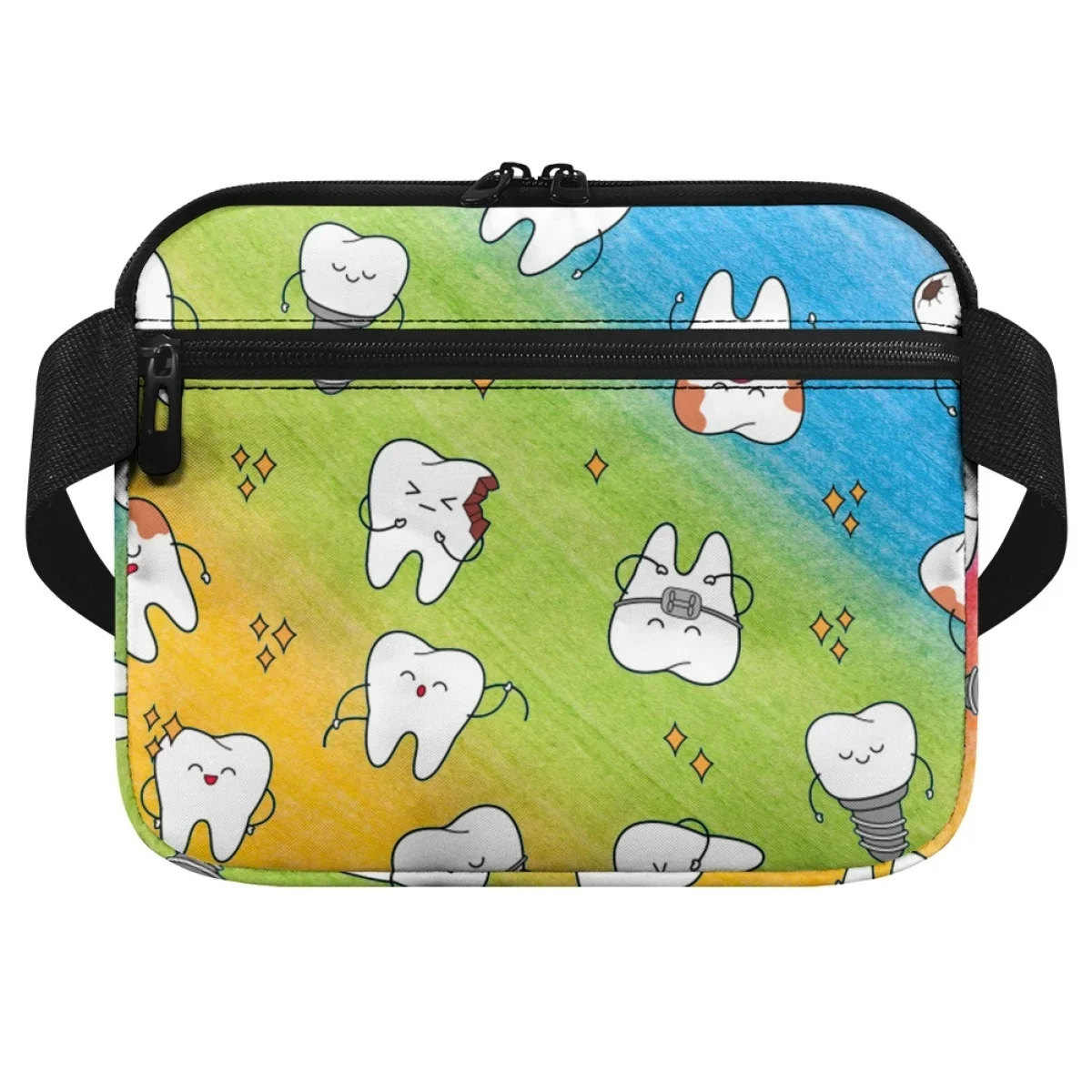 Cartoon Kleurrijke Tand Tandarts Designer Fanny Pack Multi Compartiment Medische Riem Tassen Voor Stethoscopen Bandage Schaar Vrouw