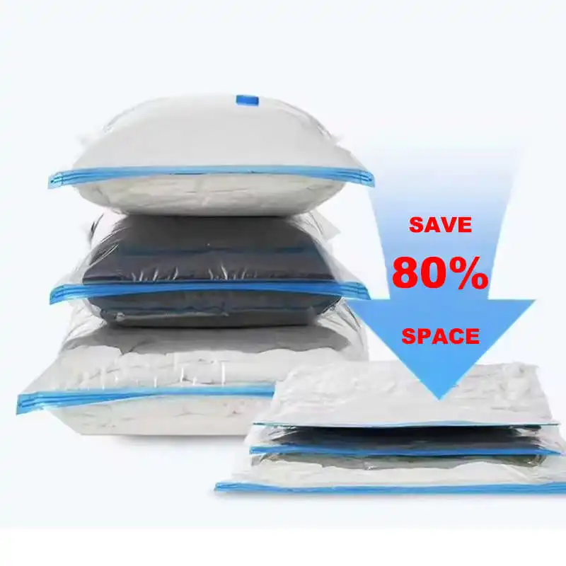 

5 Pack Vacuum Compression Bags for Clothes Transparent 40x60 60x80 Zippered Sealed Storage for Wardrobe under Bed Home