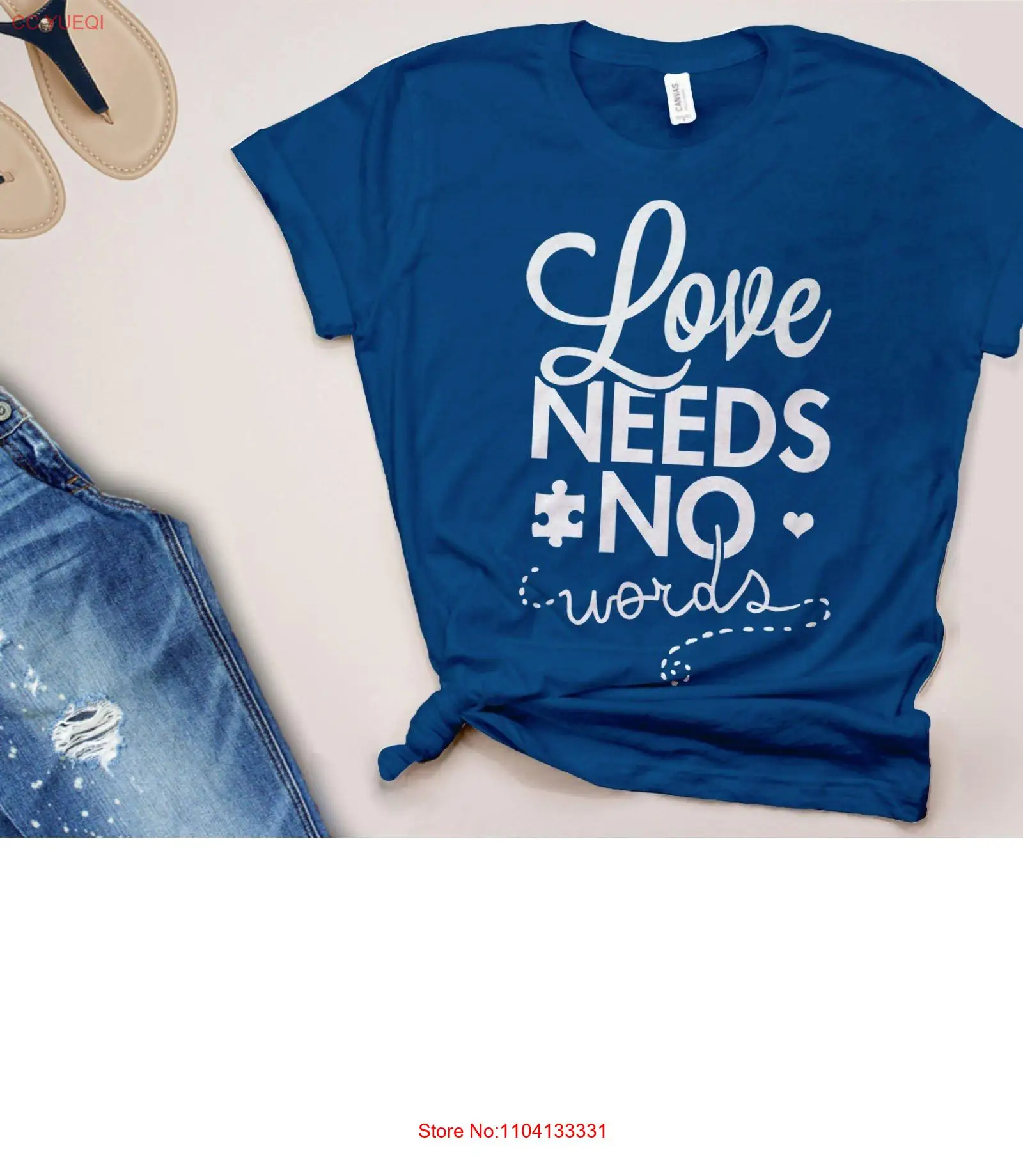 Love Needs No Words Autism Mom T Shirt quote blue puzzle piece awareness month tee for women men kids