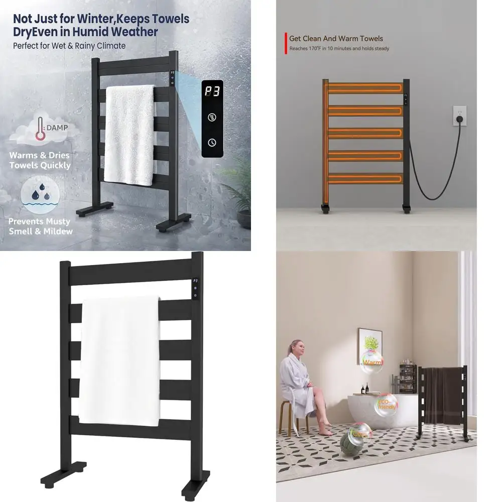 

Электрический полотенцесушитель на 5 полотенец с таймером, регулировкой температуры, автоматическим отключением и быстрым нагревом для ванной и спа-салона, матовый черный