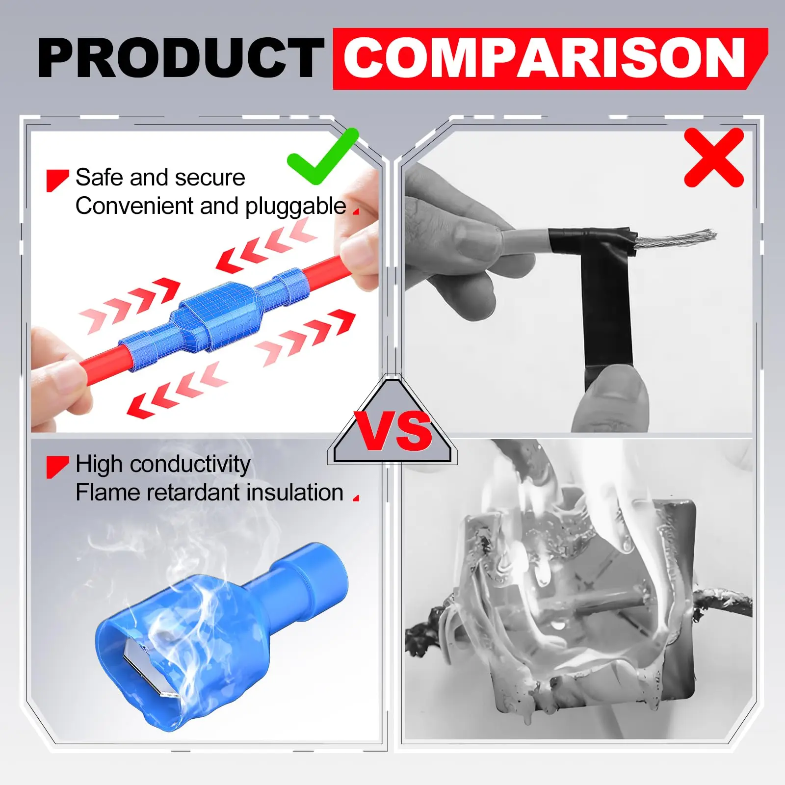 Nylon Spade Quick Disconnect Connectors Kit, Electrical Insulated Terminals, Male/Female Spade Wire Crimp Terminal Assortment