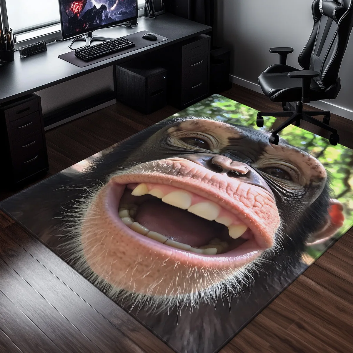 3D Monkey Face Rug Funny Animal Print Office Desk Mat Gamer Room Decor Unique Novelty Floor Covering Soft Plush Carpet