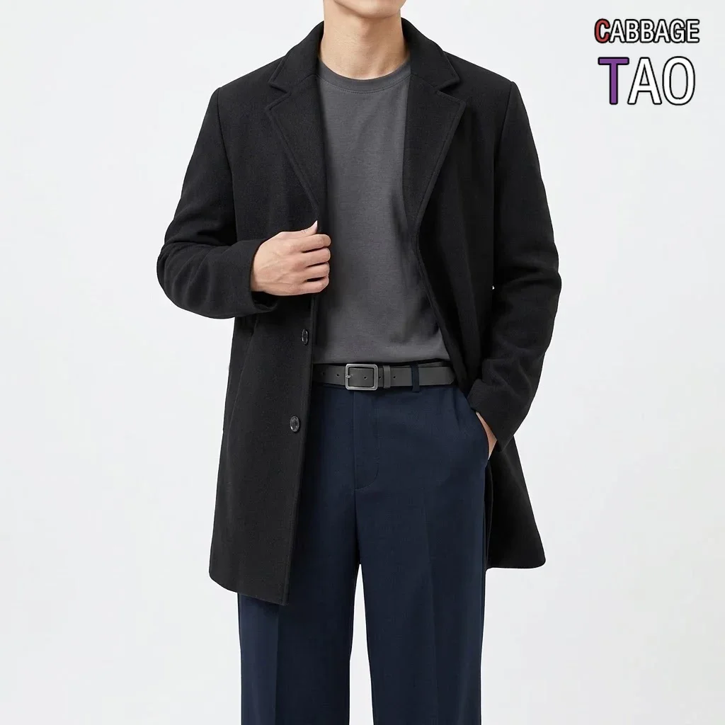 Mens Fall Slim Fit Lapel Long Trench Coat Classic Single Breasted Overcoat Elegant Casual Windproof Winter Outerwear Jacket