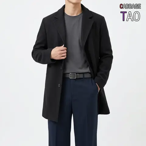 Mens Fall Slim Fit Lapel Long Trench Coat Classic Single Breasted Overcoat Elegant Casual Windproof Winter Outerwear Jacket