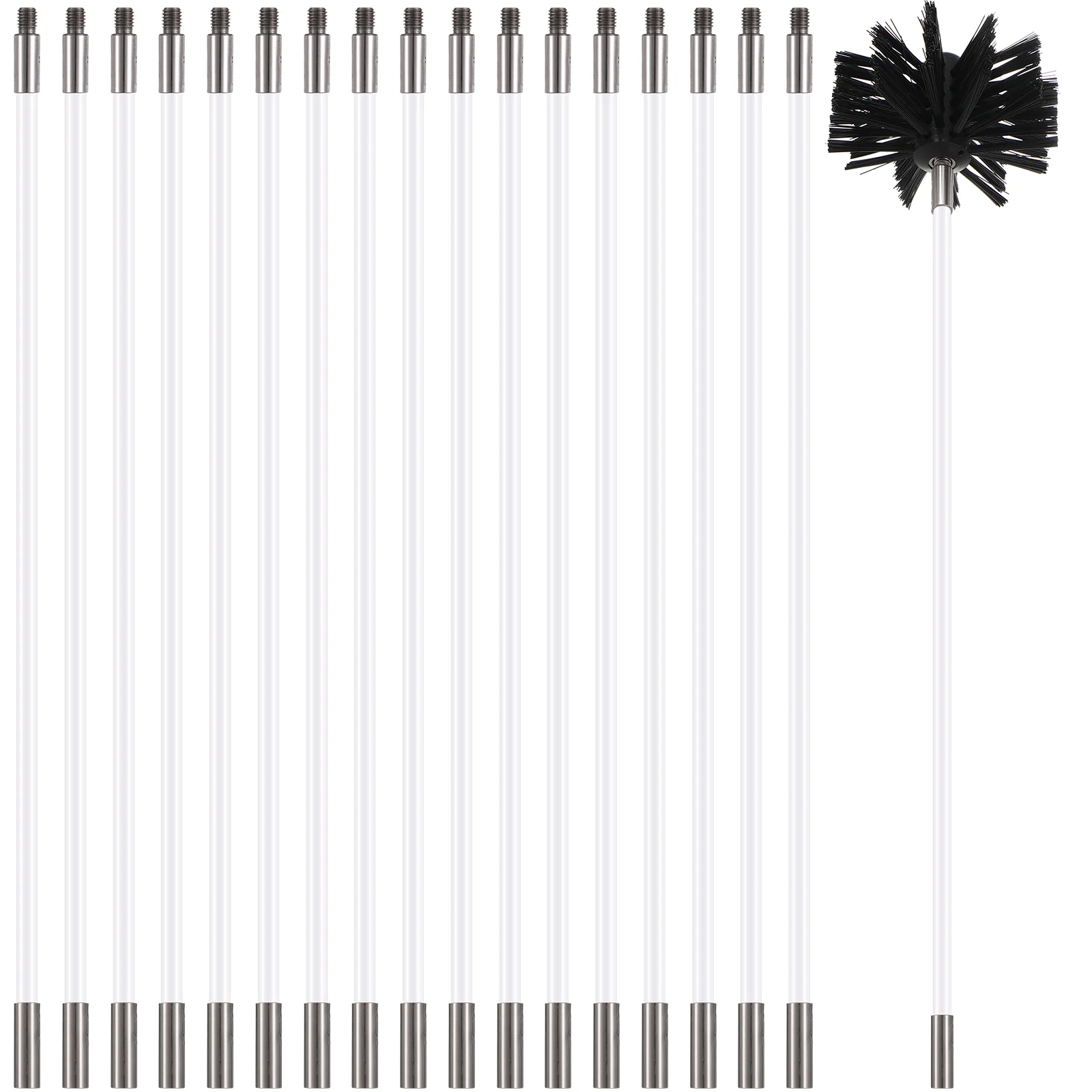 18 Pcs Pipe Cleaning Brush Rods + Two Heads One Hexagonal Chimney Sweep Duct Dryer Tube Lab Nylon Inner For Drill