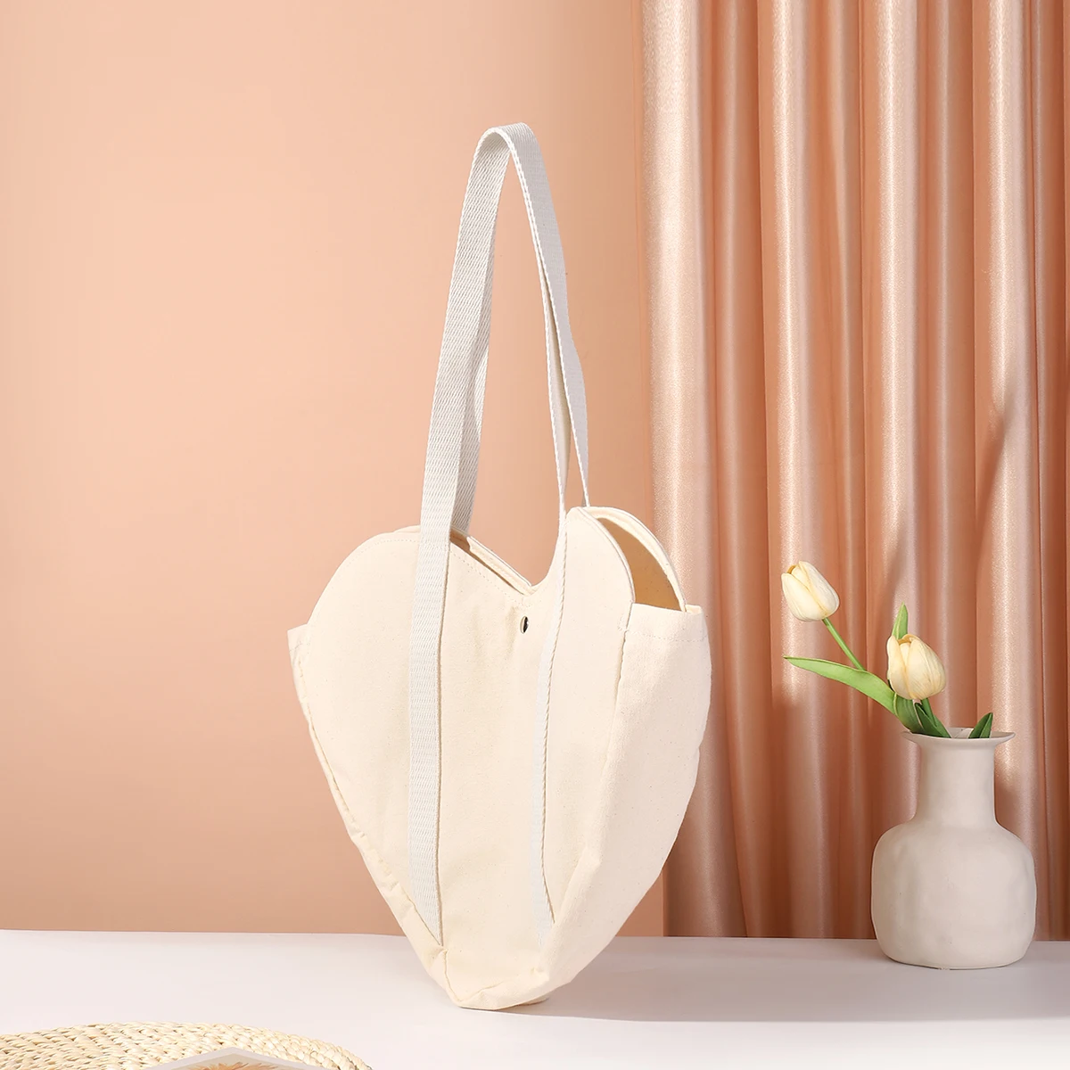 Bolso de lona en forma de corazón para mujer, de gran capacidad bolso de hombro, informal, doble ASA, estilo moderno y minimalista