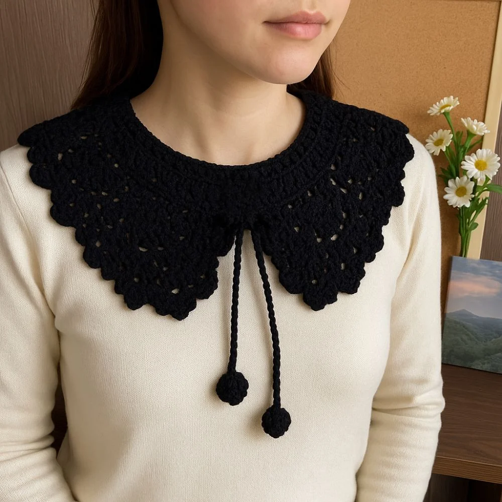 Sweet Hollow Out Crochet Shawl Round Neck Clothes Decoration Knitted Scarves Scarf Accessories Detachable