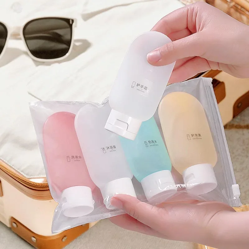 Novo Conjunto de Frascos de Silicone para Viagem 60ML, Kit de Frascos Reutilizáveis para Shampoo e Embalagens para Viagem em Avião