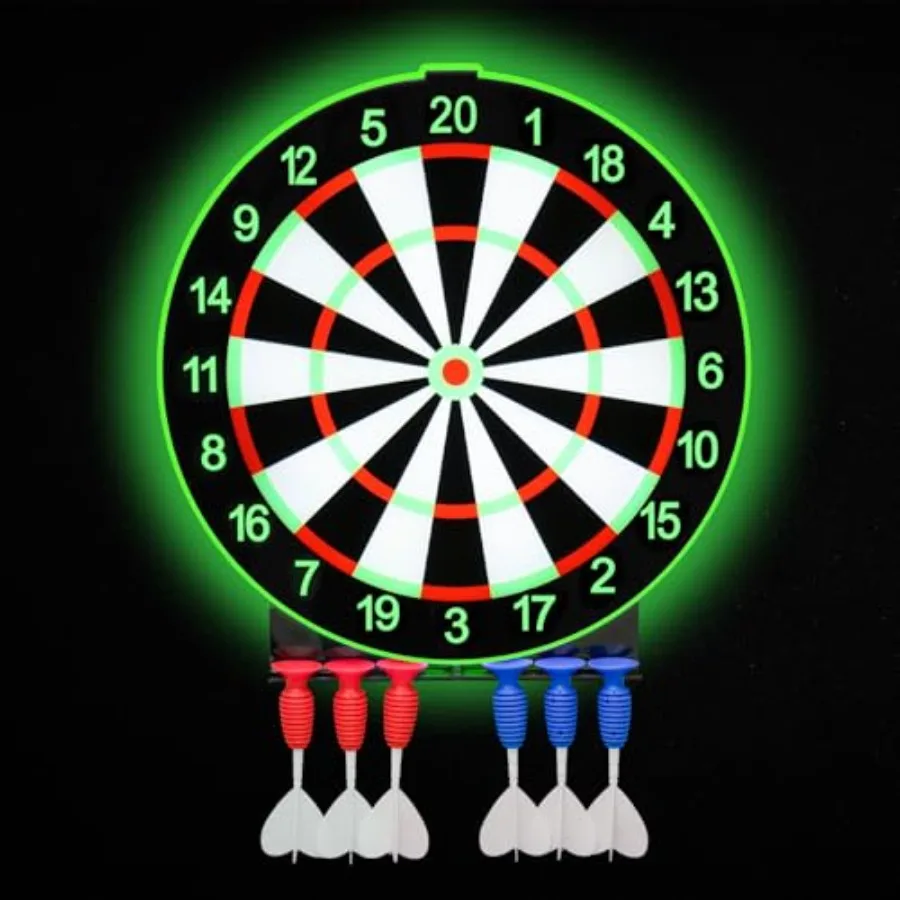 

LED Light Up Dart Board with 6 Safe Suction Cup Darts, LED Dartboard with Backlight, Includes Dart Stand, Excellent Indoor Game