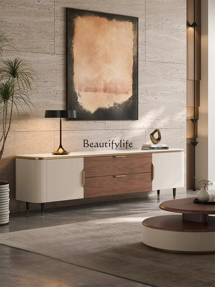 

04Light luxury marble solid wood TV cabinet Small household modern simple living room Super crystal stone high-end