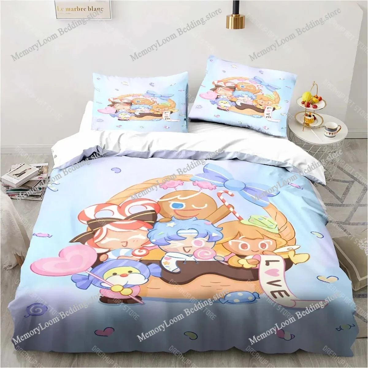 C-Cookie Run Kingdom Game Printed Bed Pillowcase and Duvet Cover Bedroom Home Decor Set Children's Room Bedding Set Luxury Gift