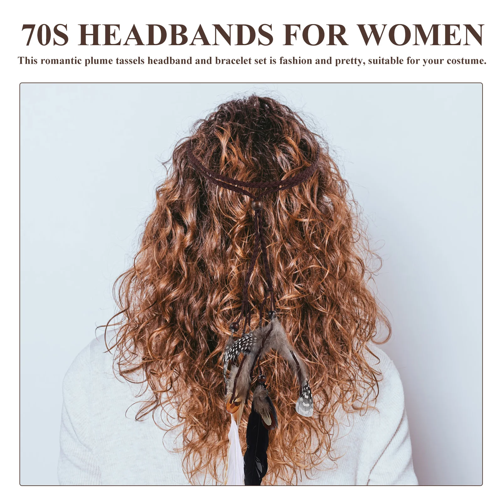 

Headb Bracelet Set Bohemian Hair Accessories Women 70s Headdress Plume Costumes Photography Party Wedding Festivals