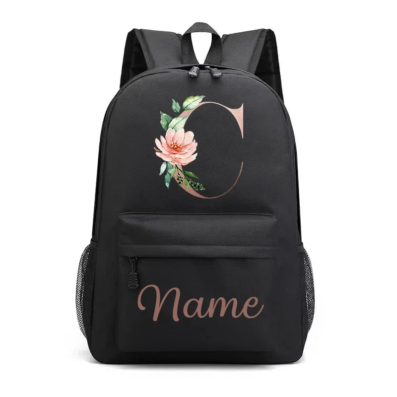 Personalized Custom Name Letter Floral Printed Women Backpack Shoulder Bags Fashion Casual Travel Girls\' School Backpacks