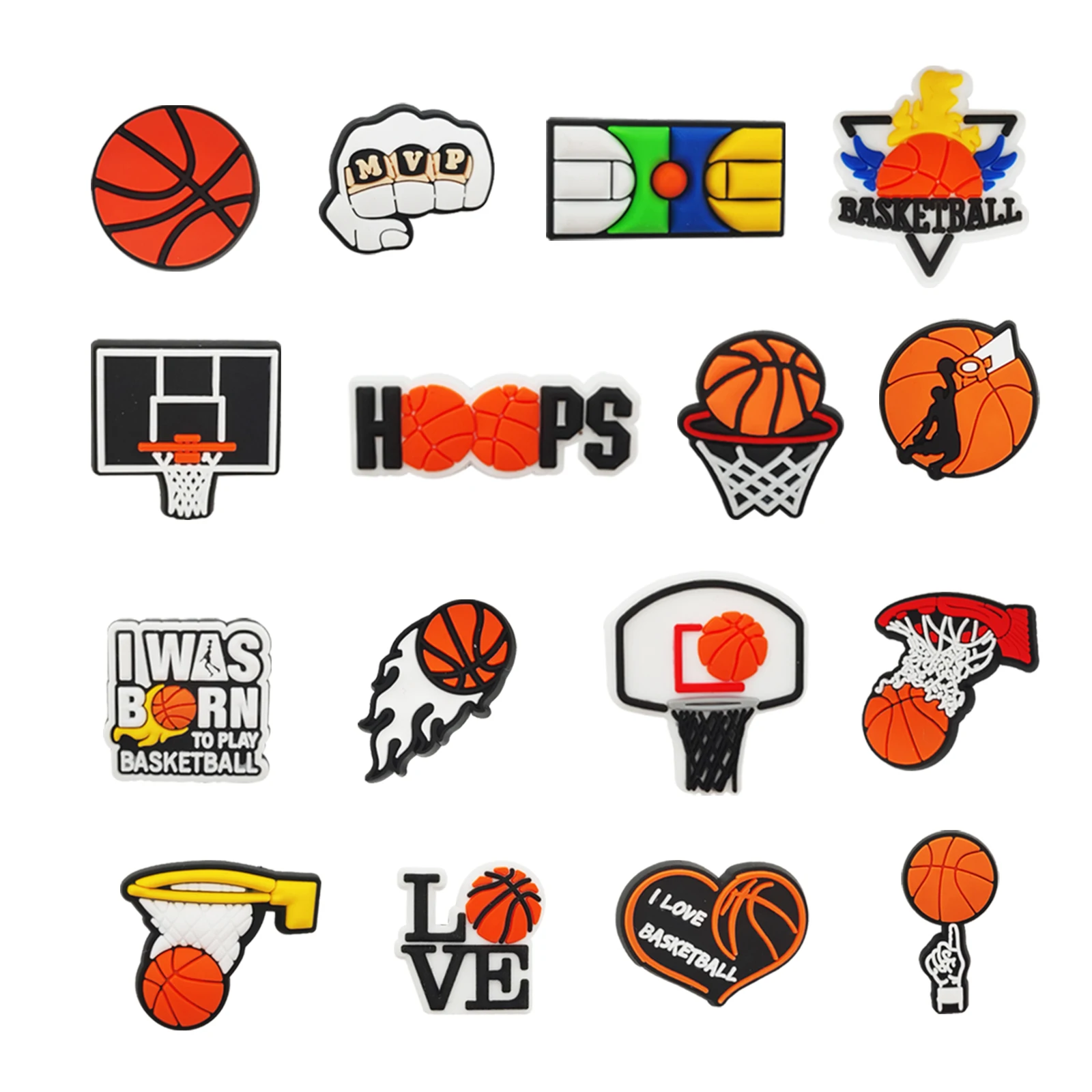 16Pcs Basketball Series Shoe Charms For Shoe Key Chain Sandals Beach Bags, PVC DIY Shoe Decorations Accessories Shoes Pins