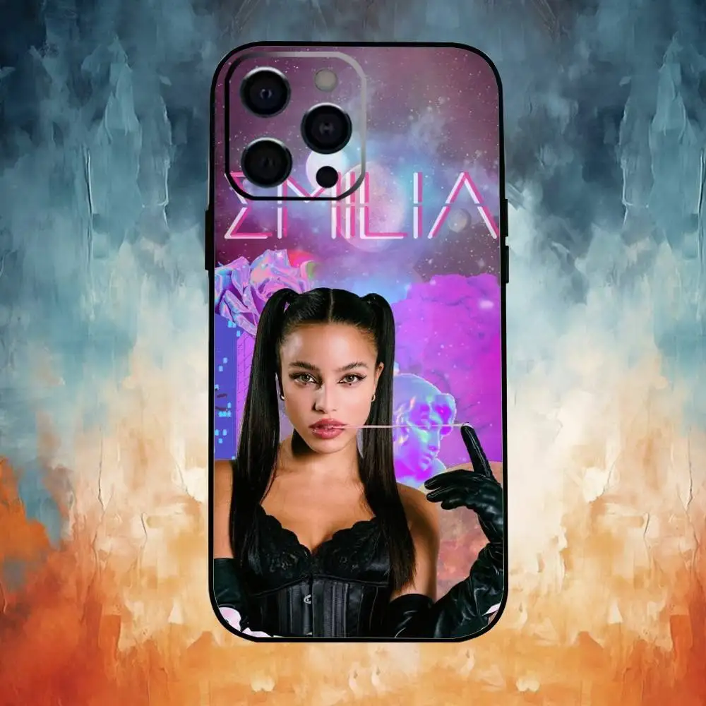 حافظة هاتف E-Emilia mp3 Mernes لهاتف iPhone17,16,15,14,13,12,11 Plus، Pro Max غطاء أسود ناعم