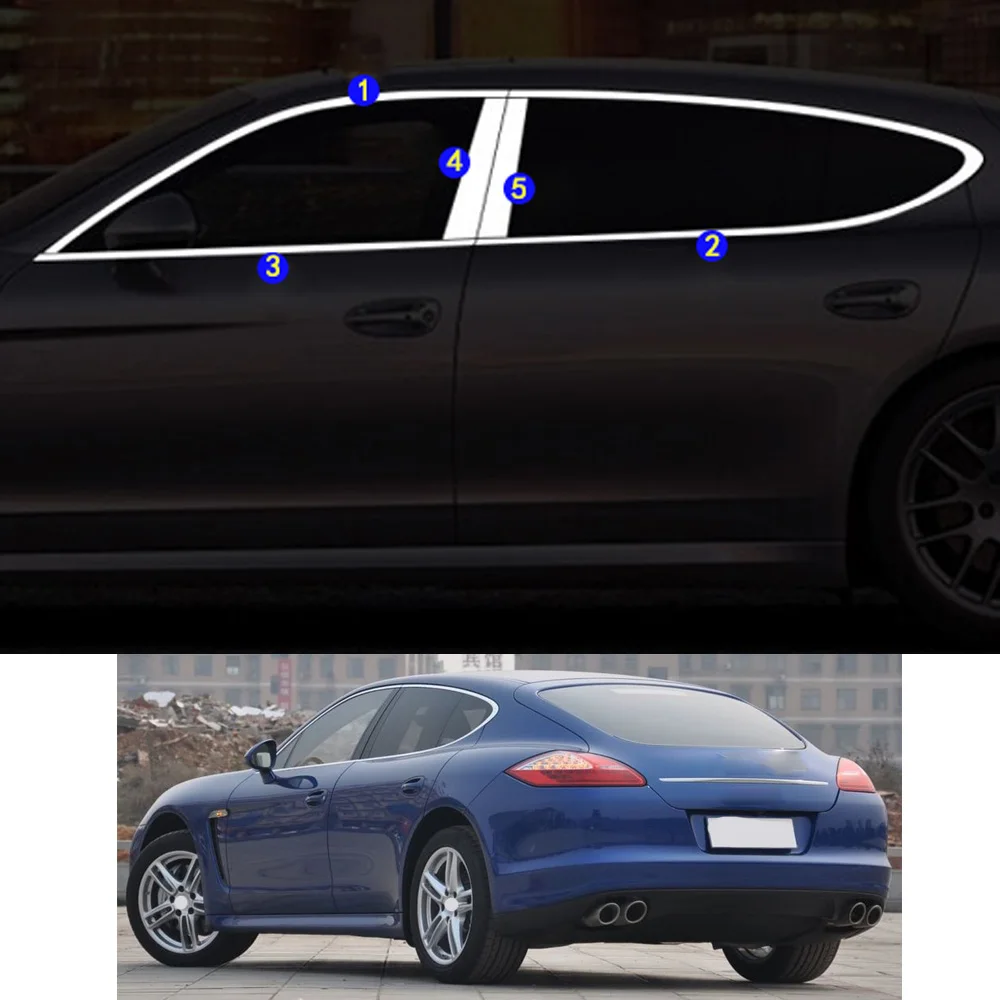 For PORSCHE Panamera 2010 2011 2012 2013 2014 2015 2016 Car Sticker Garnish Pillar Window Middle Strip Trim Frame Hoods