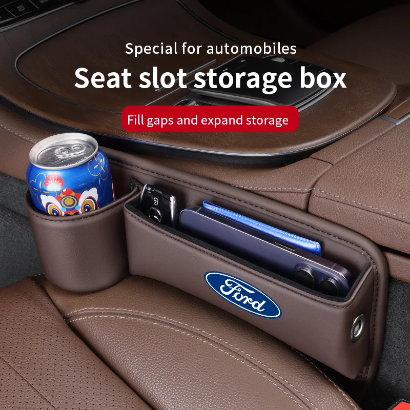 Car Seat Storage Box With Cup Holder For Ford Fiesta Focus Mondeo Ranger Kuga Fusion Taurus Explorer F-150 Edge Transit Escape