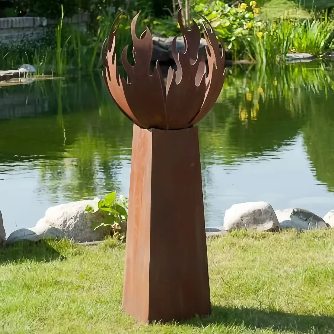 Customized  Corten Steel  Fire Pit Metal Sphere Fire Ball Wood Burning For Garden