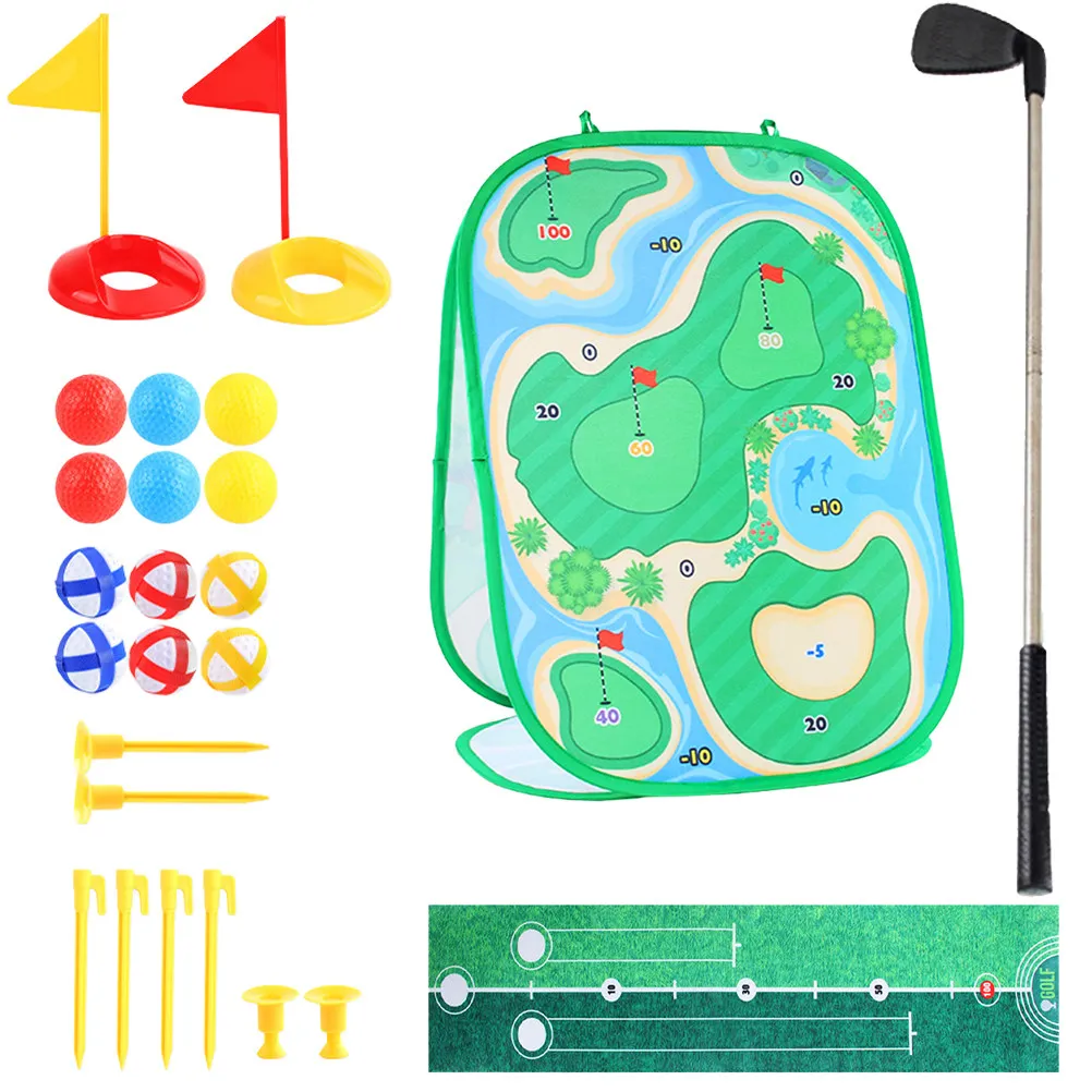 1Set Kids Golf Game Playset Portable Golf Practice Mat Indoor Outdoor Hand Eye Coordination Development Sports Educational Gift