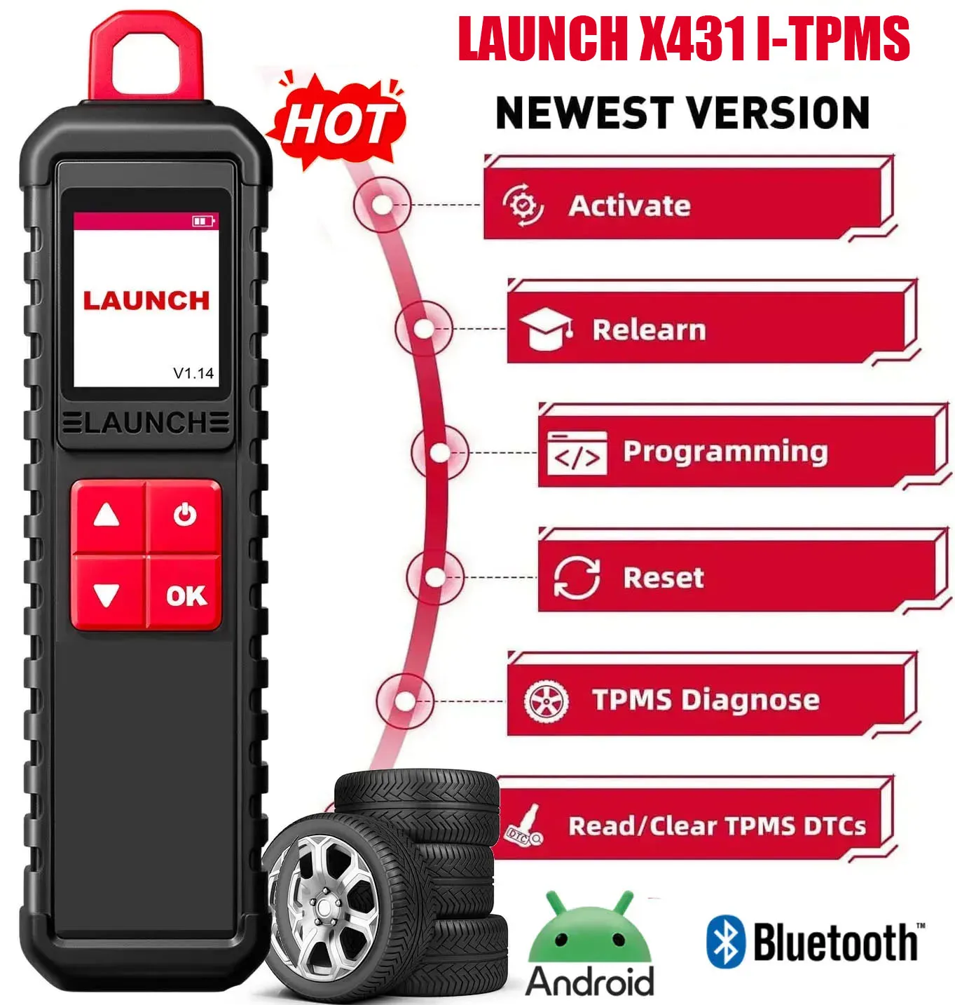 LAUNCH X431 I-TPMS TSGUN Car Tire Pressure Detector Diagnostic Tool With 433/315MHZ RF Sensor for X431 V/V+/ PRO3/ PRO3S /PAD V