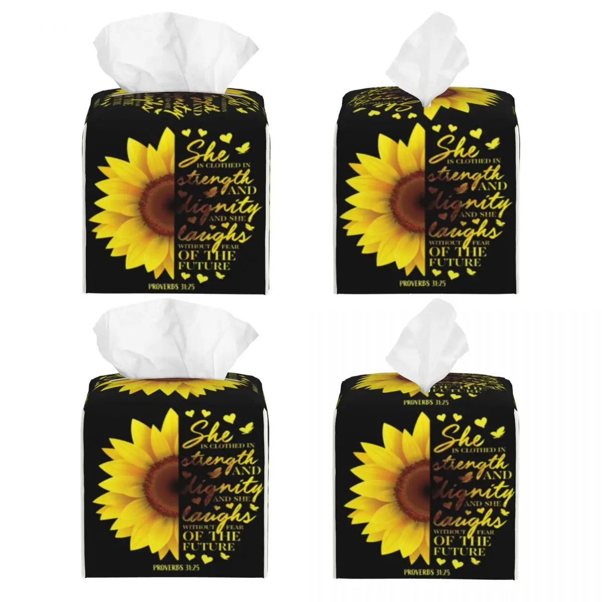 Custom Sunflower Christian Tissue Box Holder Square Floral Flower PU Leather Facial Tissue Box Cover for Car Bathroom