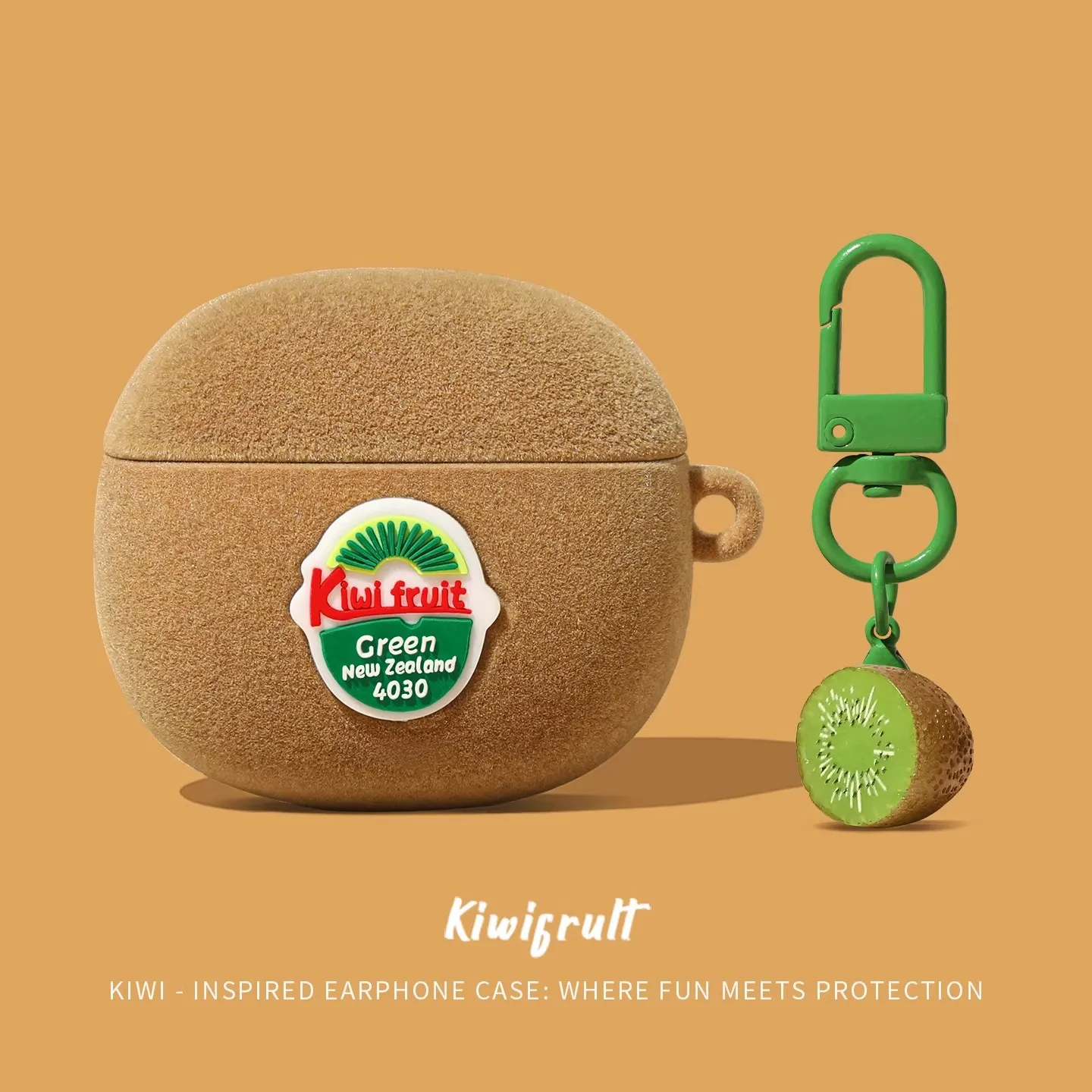 Kiwi Shape Airpods4 Case Brown Earphone Protective Case with Lanyard Plush Feel Earphone Cover Silicone Cheap Case AirPods Pro