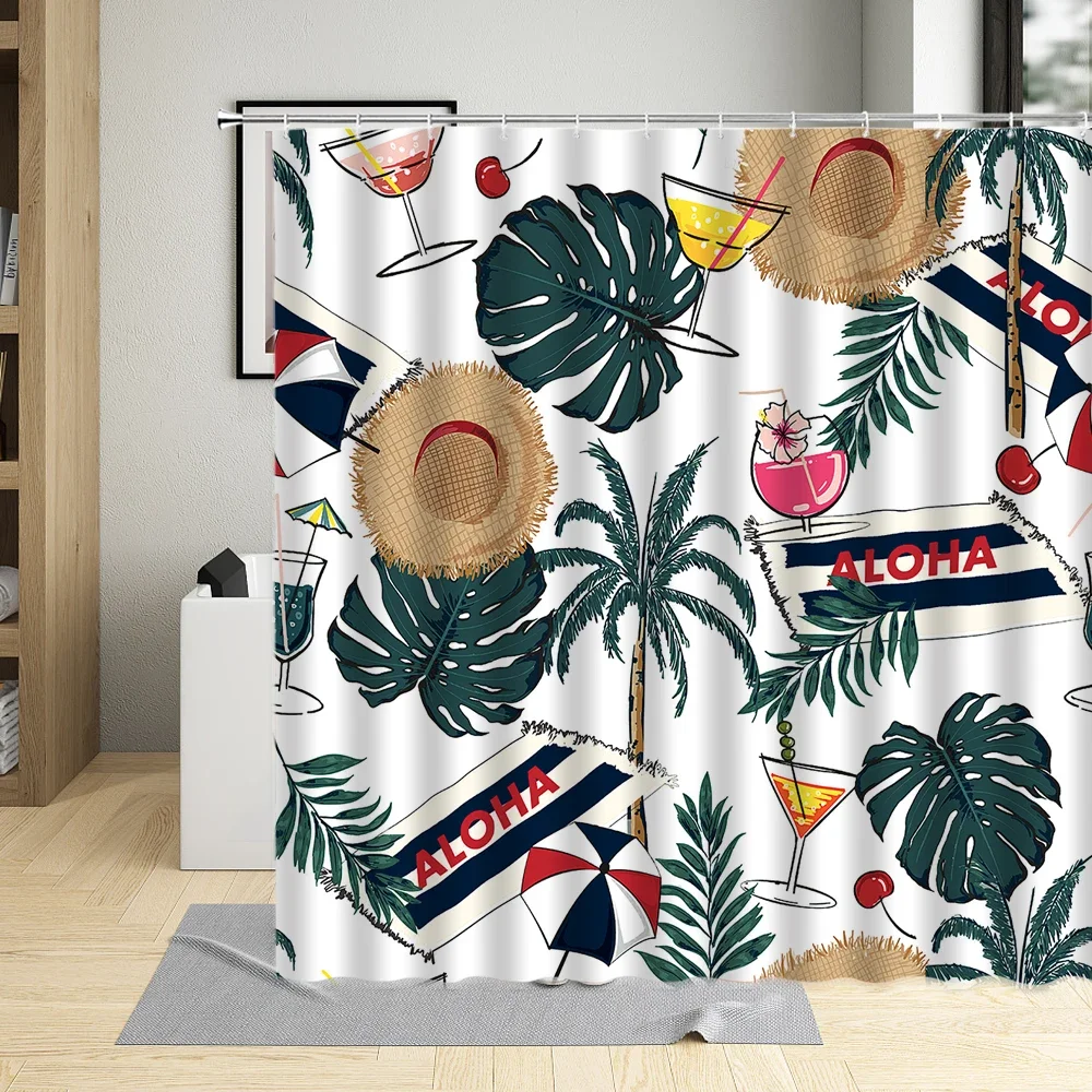 Summer Day Sandy Beach Coconut Tree Shower Curtain Big Sea Landscape Bathroom Home Decorative Cloth With Hook Washable Fabric