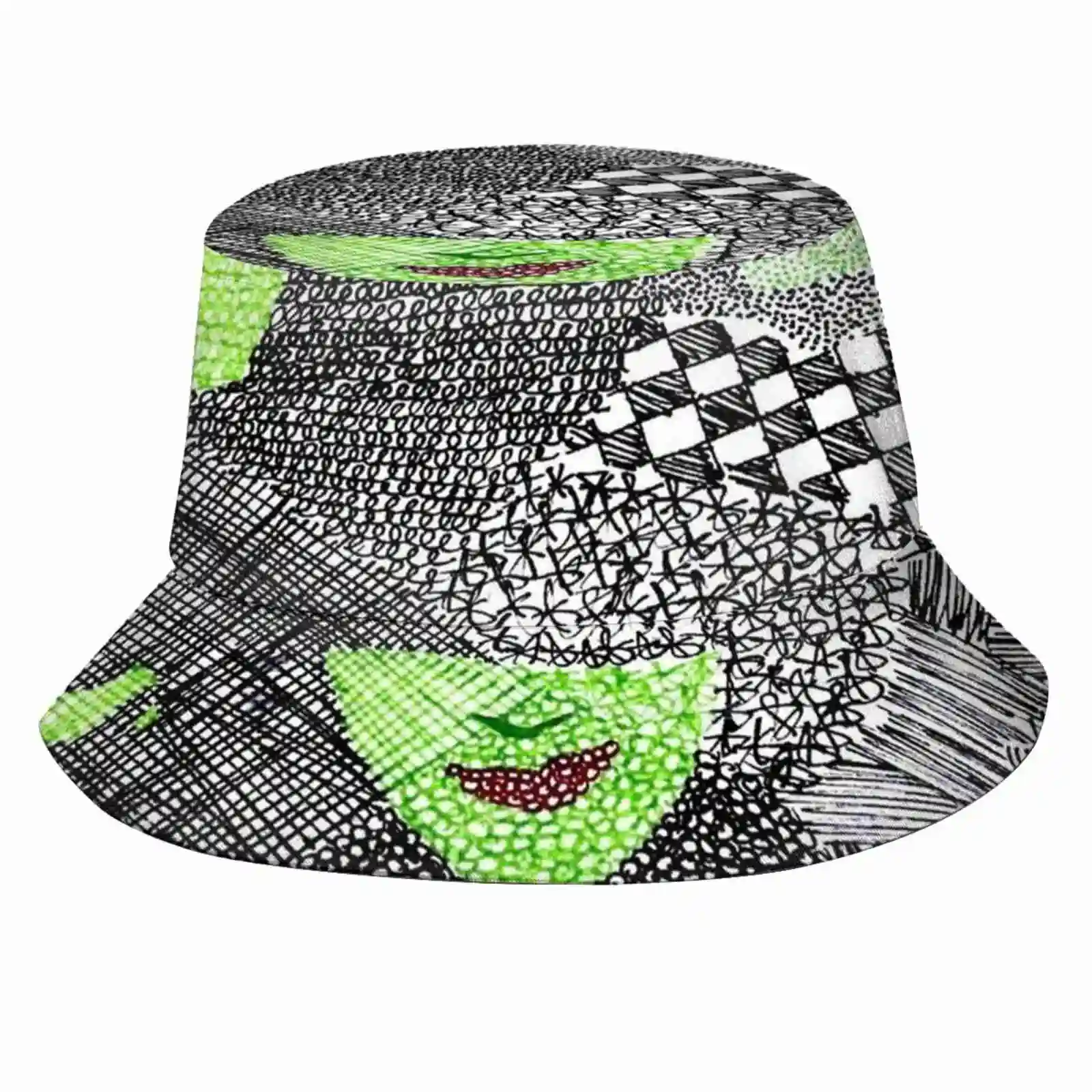 Wicked - Elphaba Flat Top Breathable Bucket Hats Wicked Broadway Elphaba Glinda Nessa Green Black Zentangle Silhouette Playbill