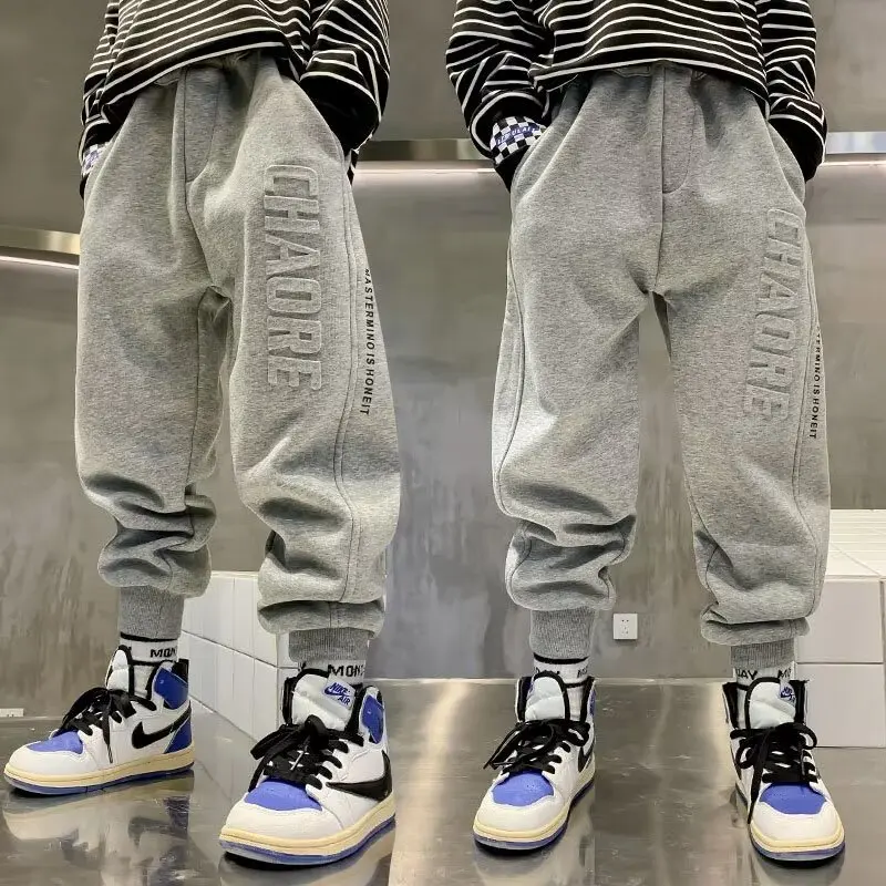 

Fashion Teenage Boy Loose Black Sweat Pant Fleece Trousers Grey Jogger Pant for Children Casual Warm Sport Pants Boy Clothing