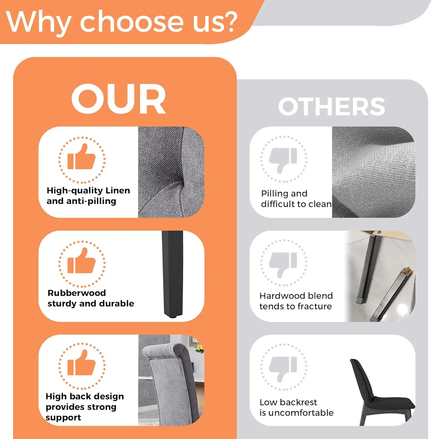 طقم كراسي طعام منجدة مكون من 4 قطع، كرسي مطبخ بارسونز معنقدة بأرجل خشبية صلبة، كرسي جانبي من القماش الرمادي الحديث لتناول الطعام