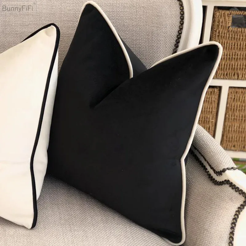 Modern Velvet Pillowcases for Living Room, Black & White Velour Cushion Covers, Sofa Decor, 45x45/50x50/30x50 cm