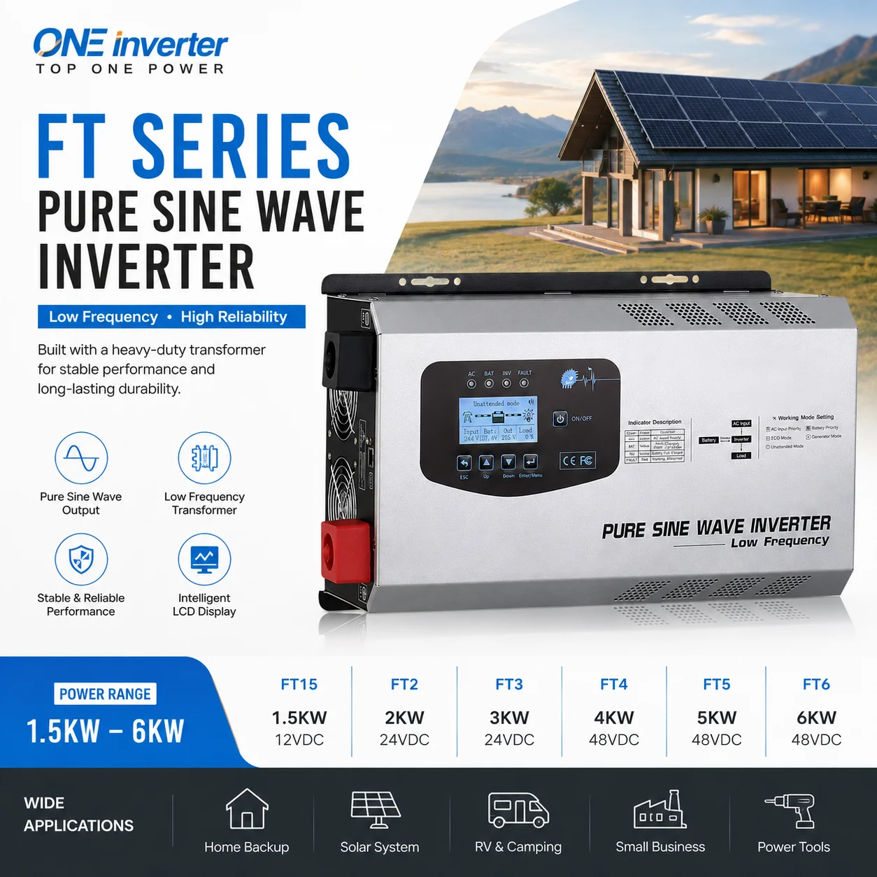 1000w 2000w 3000w 5000watts 6000w Solar Pure Sine Wave Inverter Off Grid Solar Inverter With Charger