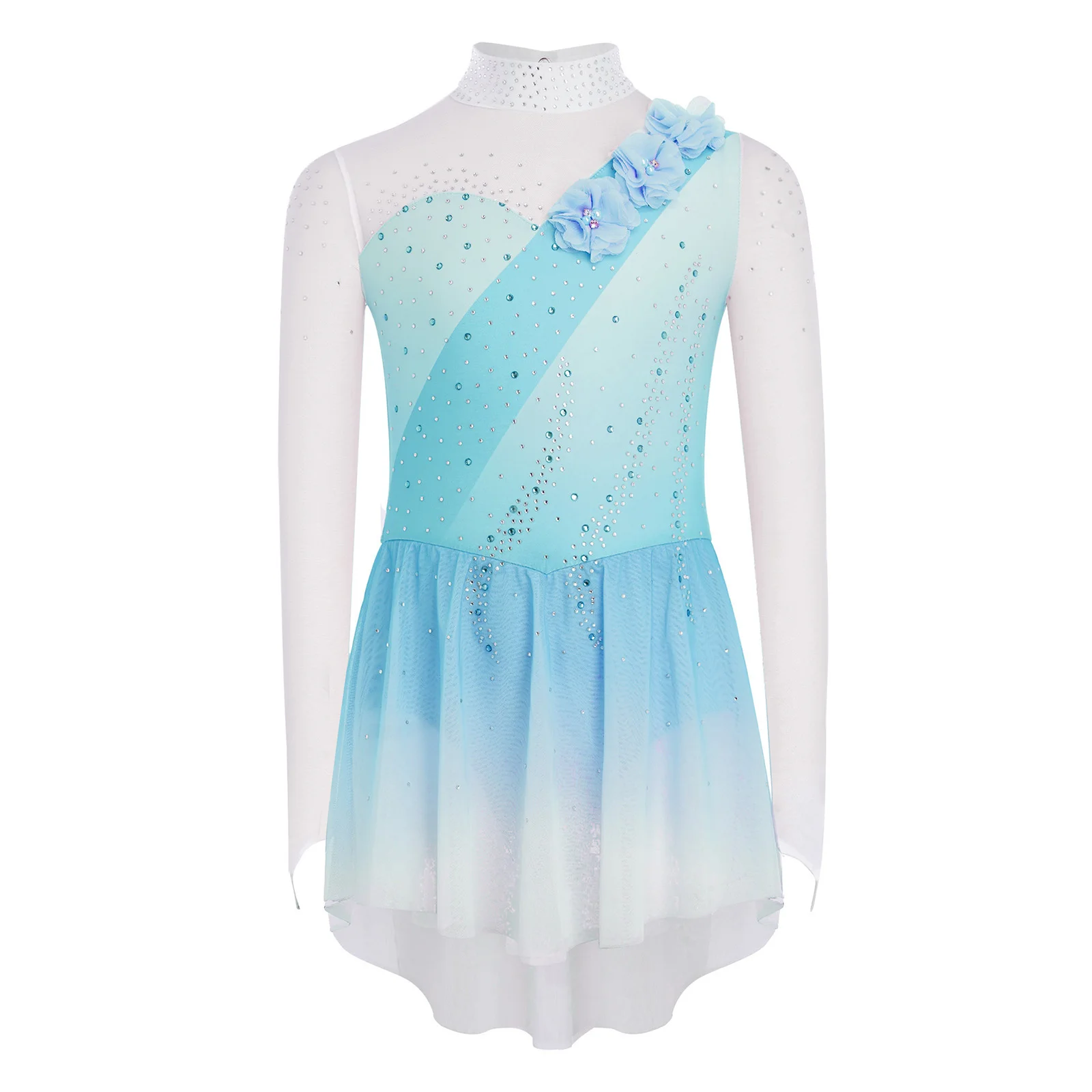 أطفال بنات زين فستان غنائي للجمباز الشكل التزلج أداء الرقص زي بقماش شفاف الترتر فستان رقص المرحلة #1