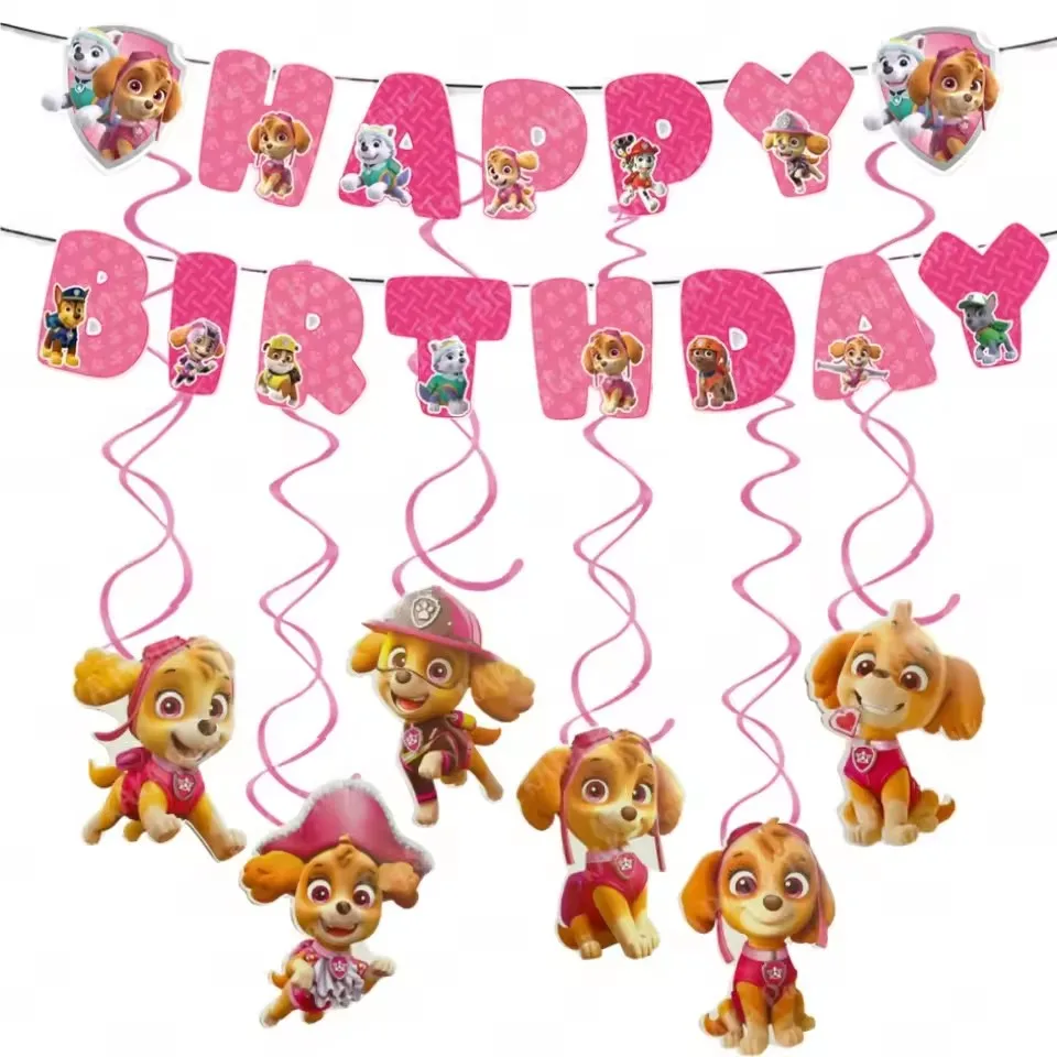 Patrulha pata skye tema decoração de aniversário rosa tema papel banner pendurado redemoinhos para crianças meninas chá de bebê festa suprimentos conjunto