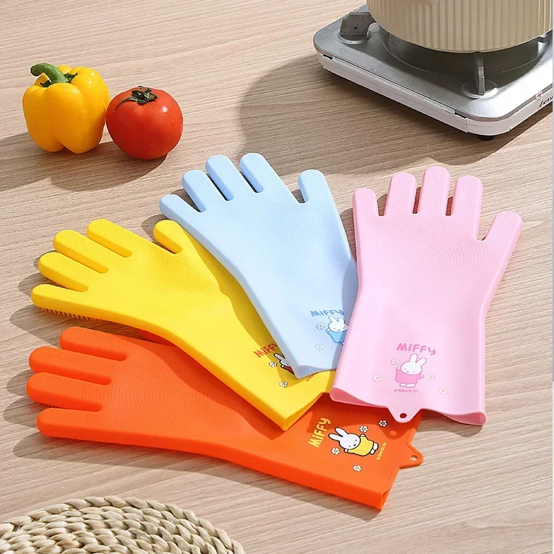 

New Product Miffy Kitchen Housework Clean Glove Reuse Washing Dishes Vegetables Clothes Wear Resistant Silica Gel Laundry Kawaii