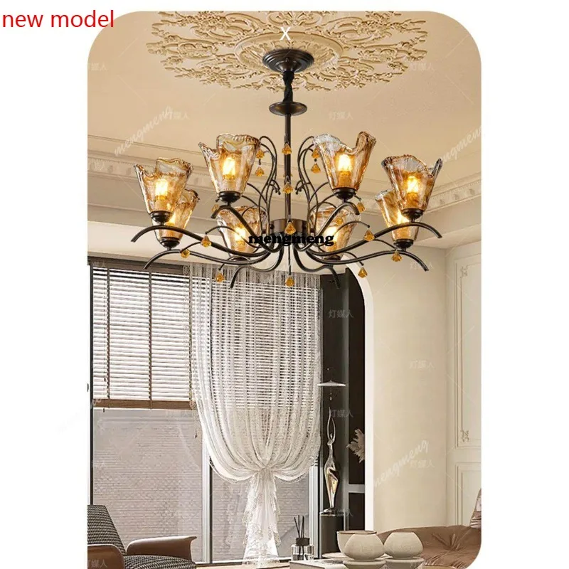 

M138Living room chandelier French retro medieval style hall main light American designer restaurant light