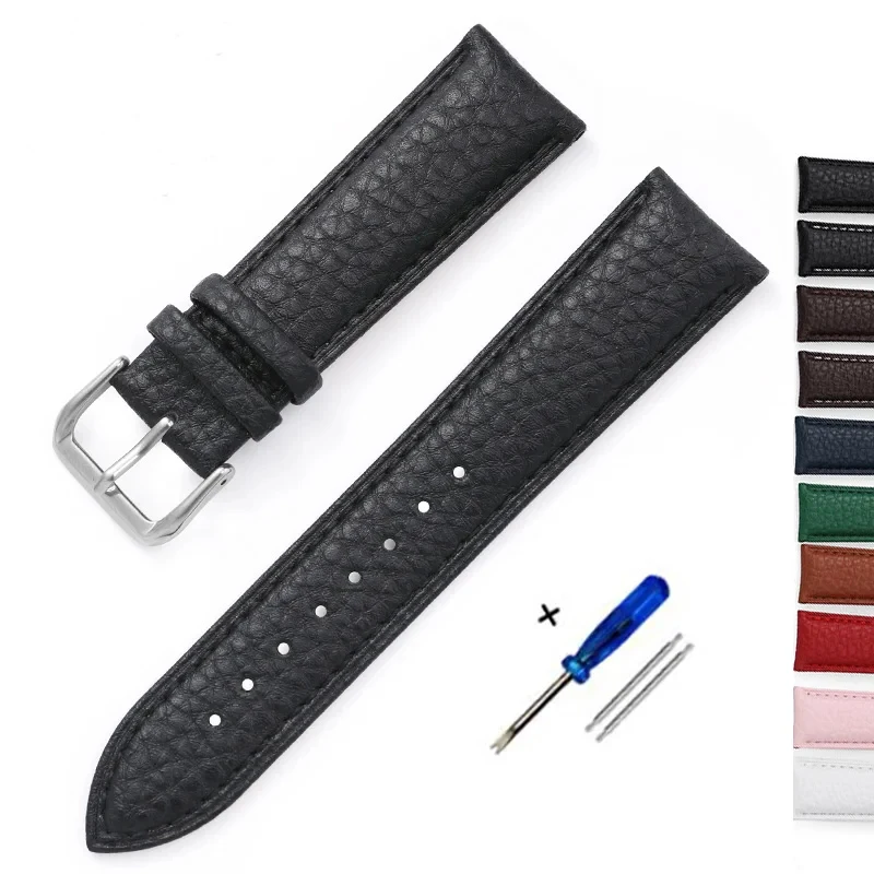 Litchi Pattern Design Soft Leather Watch Strap 14mm 16mm 18mm 20mm 22mm Band Watch Accessories Replace Men Women Watchbands