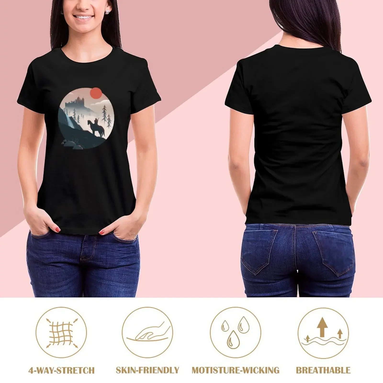 Geralt on the Ride T-Shirt funnys anime Female clothing Short sleeve tee tops Women