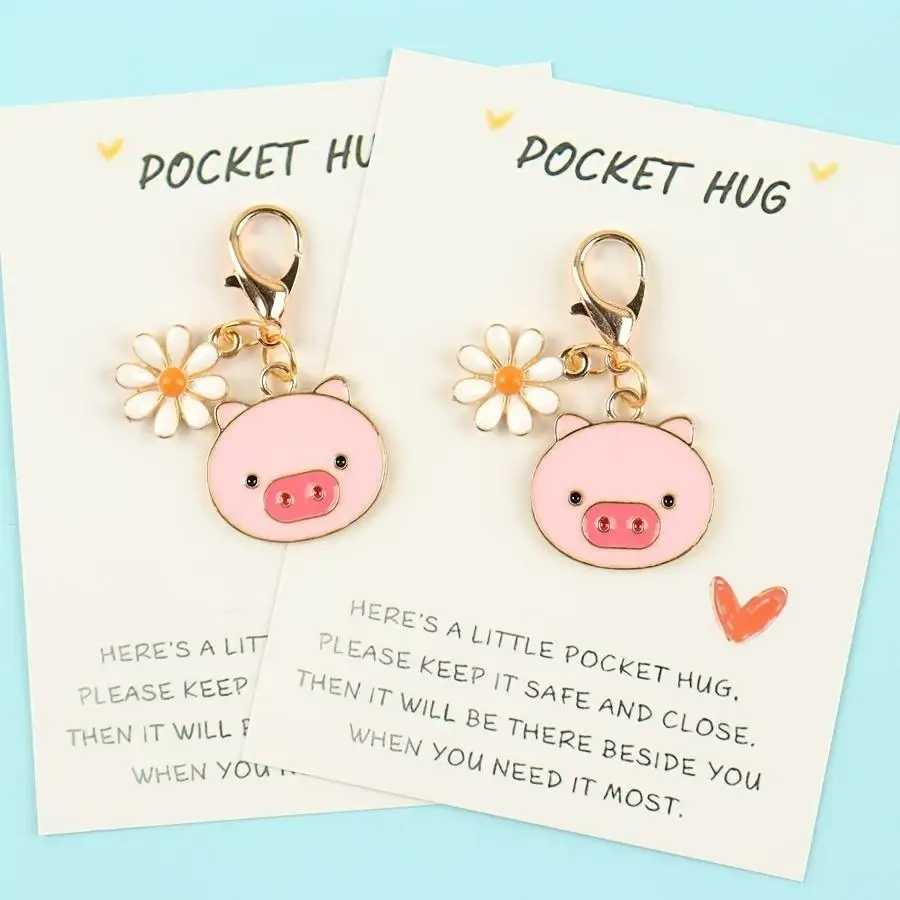 1/5/10/20/50/100pcs Set of 1 or 2 Cute Piglet Keychains with a Daisy; Includes a 