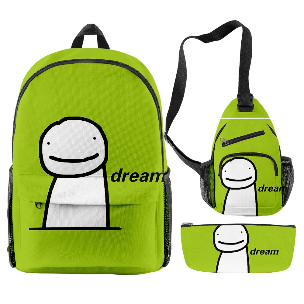 

Trendy Popular Funny Dreamwastaken Dream Smp 3D Print 3pcs/Set pupil School Bags Travel Laptop Backpack Chest Bag Pencil Case