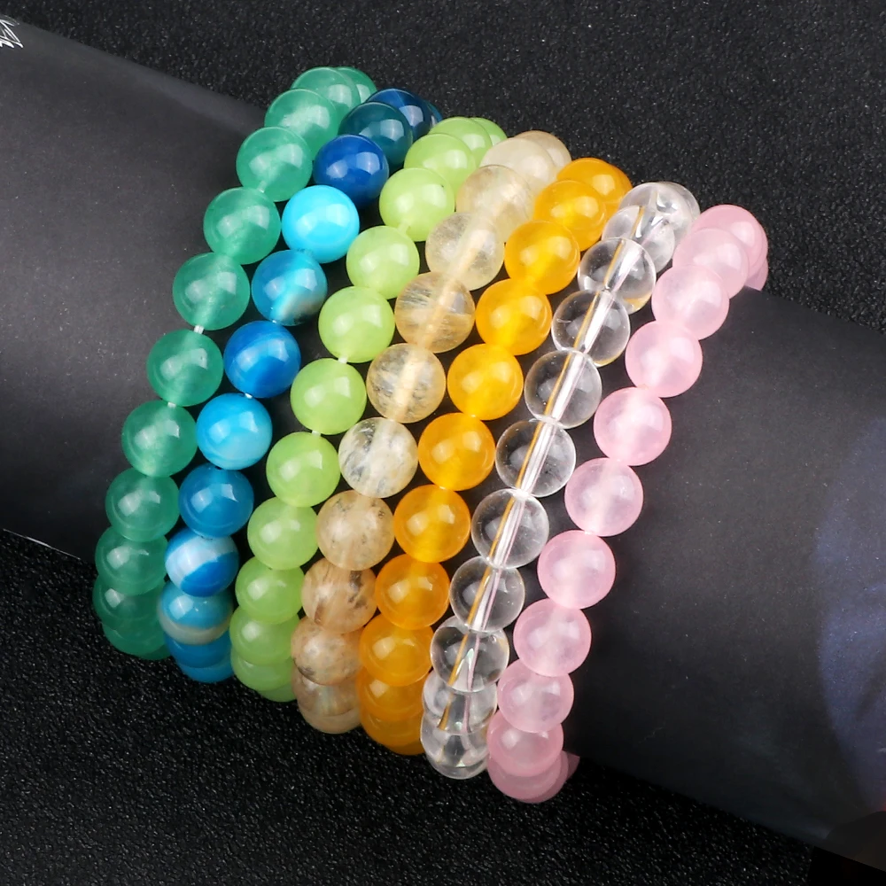 8MM Natural Stone Yellow Beads Female Bracelets for Women Fashion Charms Elastic Round Bead Strand Bracelet Men Jewelry Gifts