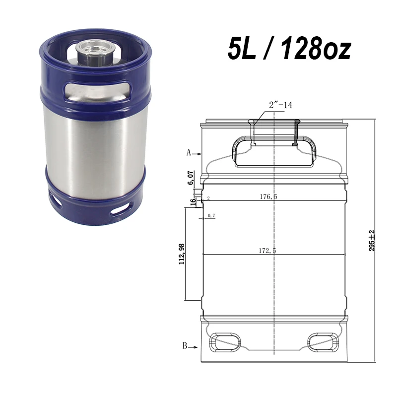 Plastic Handle Bottom Mini Keg 5L/128OZ with Type S Spear Single Wall Portable Ball Lock Spear Works Craft Beverage